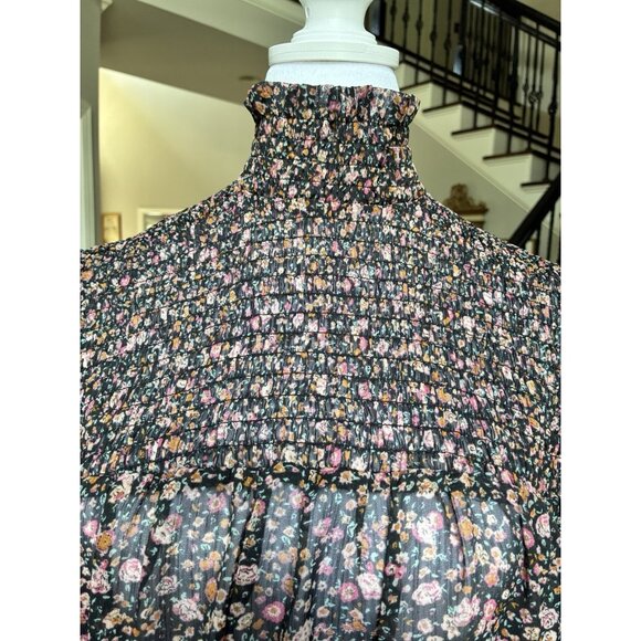 Ophelia Roe NWT Cottage Core Smocked Blouse Black & Floral Small Prairie - Picture 4 of 9